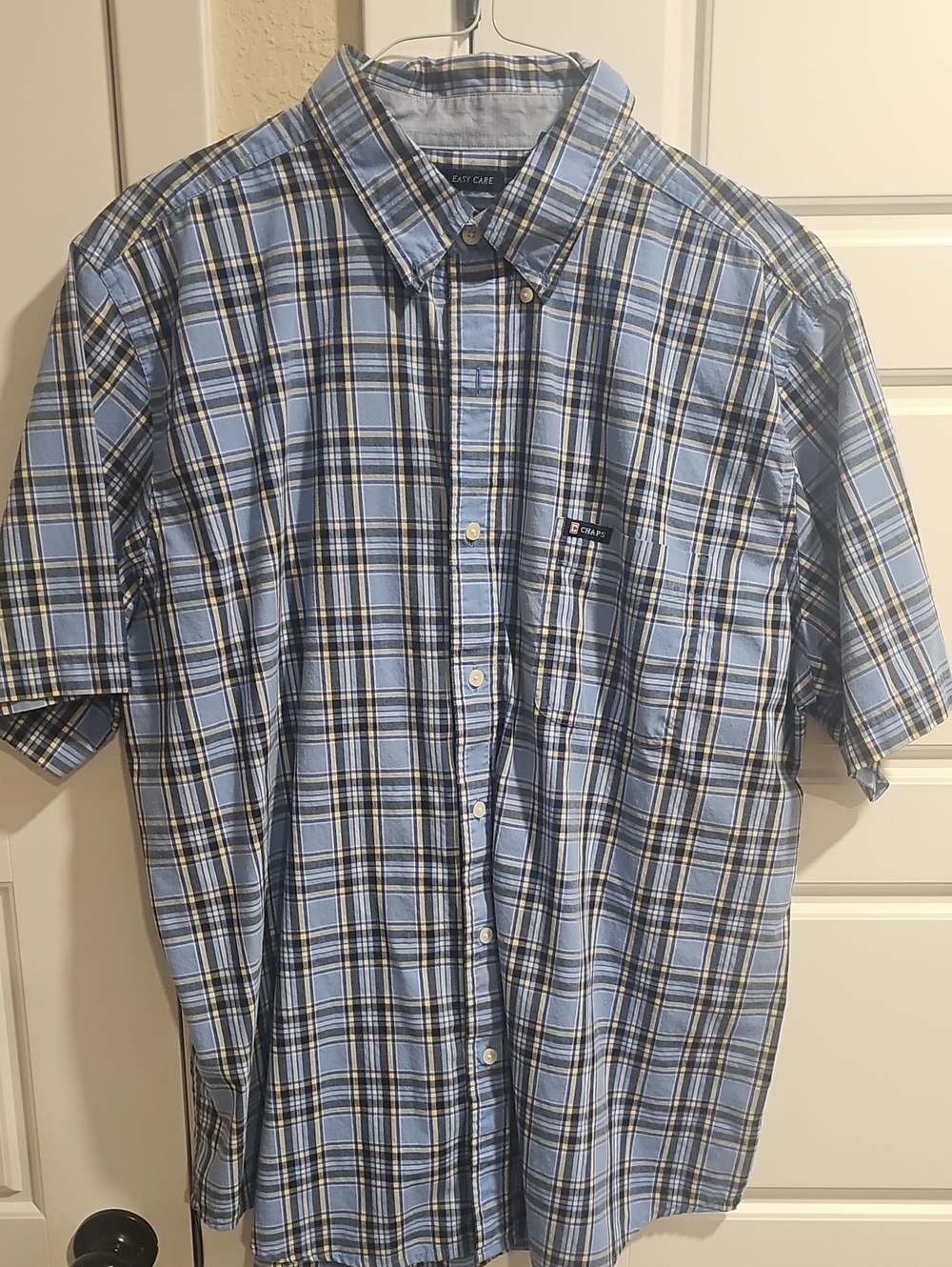 Chaps Light Blue Plaid Short-Sleeve Button-Down Shirt